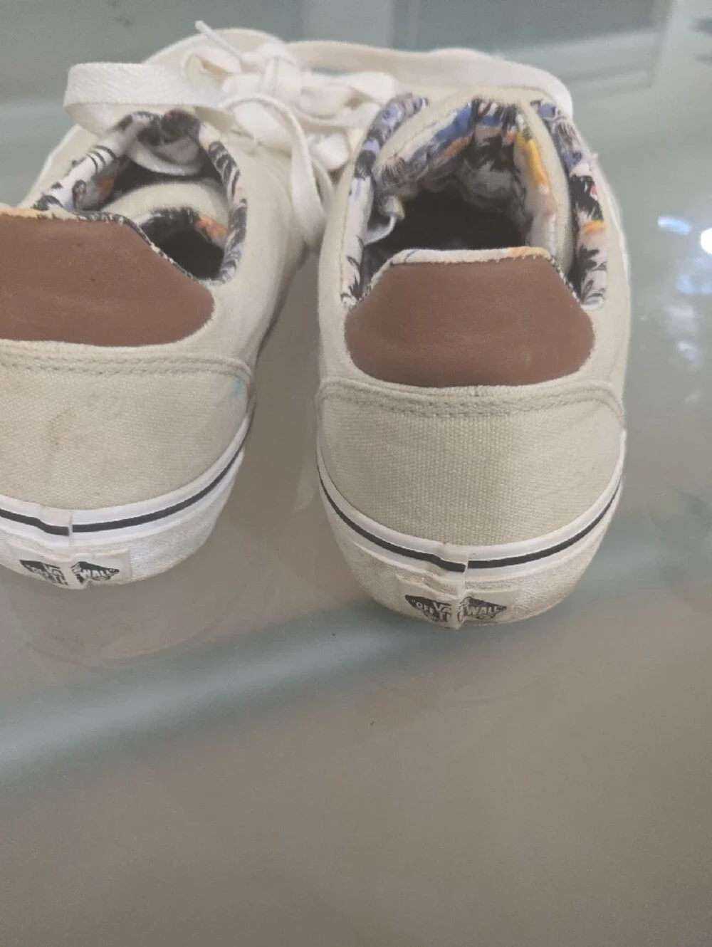 Vans Cream Canvas Slip-On with Floral Liner